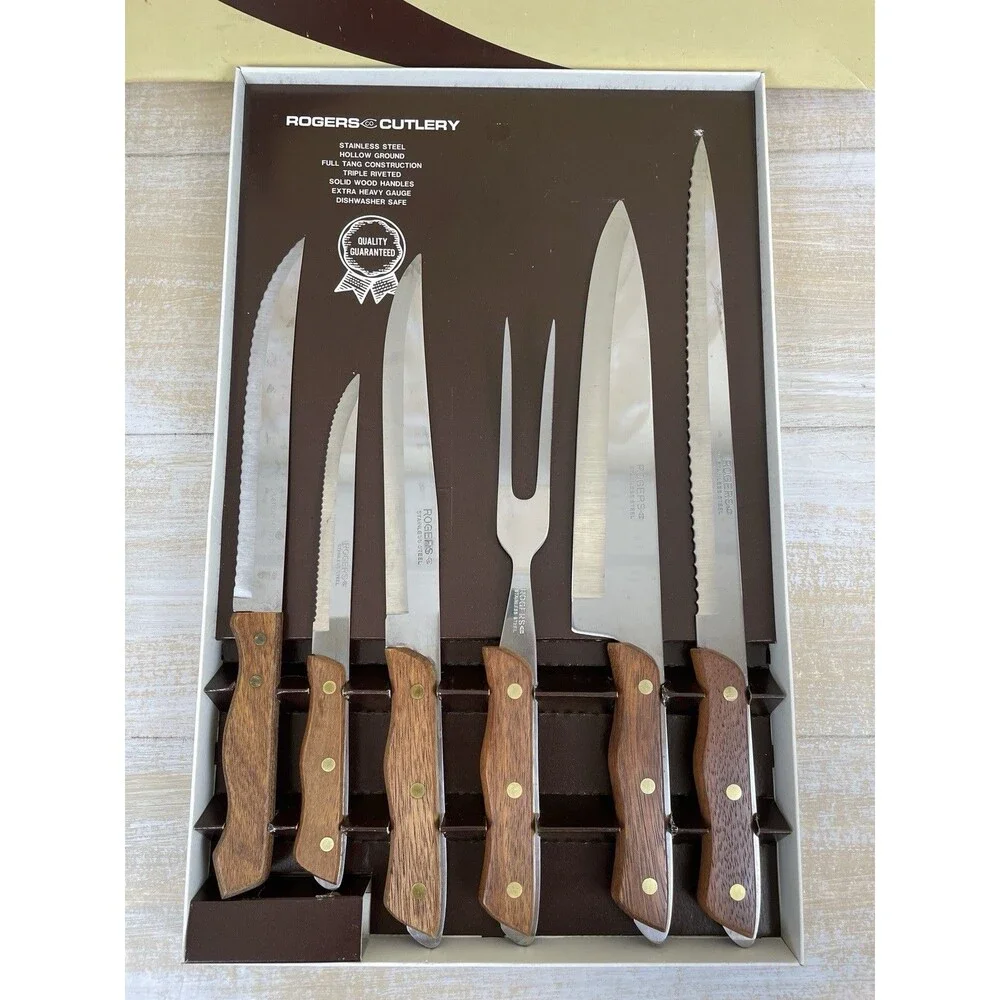 ROGERS CO. Cutlery 6-PC Carving Set w/Box Japan Excellent Condition